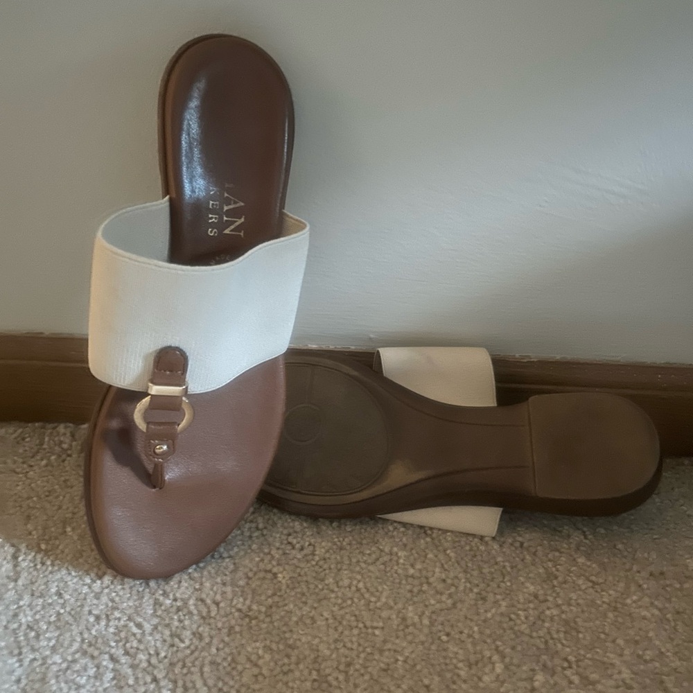 White and Brown Italian shoemakers Women's Sandals size 6